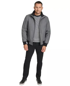Calvin Klein Men's Wool Bomber Jacket With Knit Trim Charcoal Grey Medium