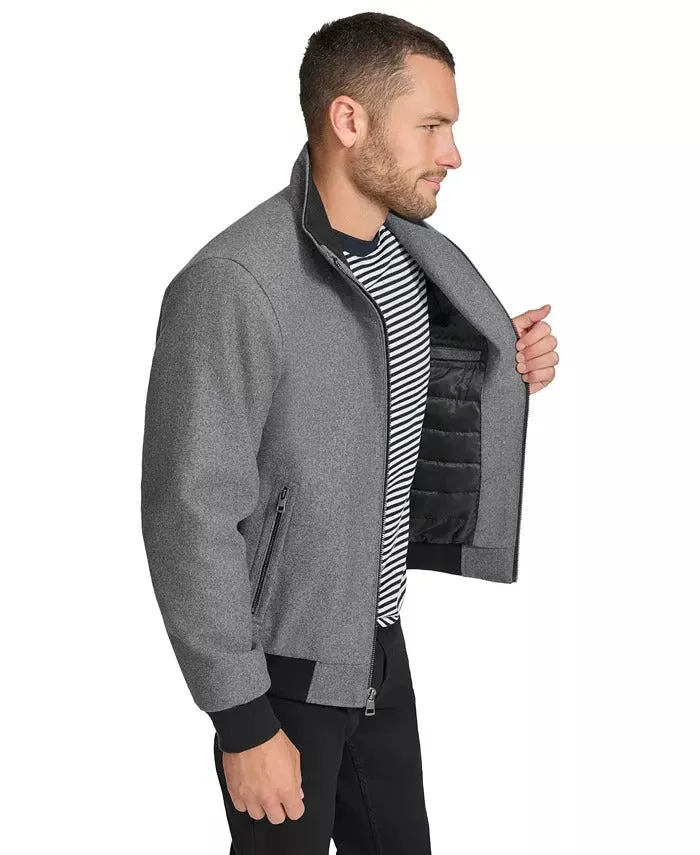 Calvin Klein Men's Wool Bomber Jacket With Knit Trim Charcoal Grey Medium