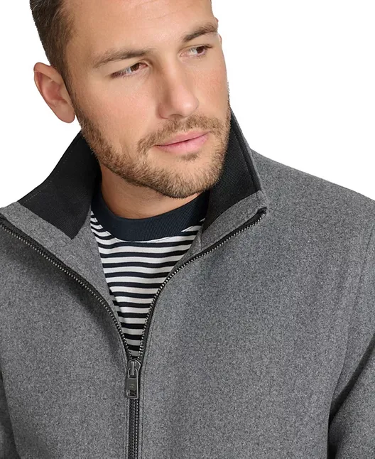 Calvin Klein Men's Wool Bomber Jacket With Knit Trim Charcoal Grey Medium