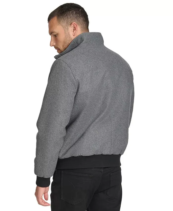 Calvin Klein Men's Wool Bomber Jacket With Knit Trim Charcoal Grey Medium