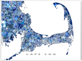 Cape Cod Map Print Poster, Blue Geometric Cap Cod Wall Art Prints, Massachusetts, New England USA
