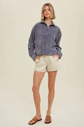 Chandler Crop Corduroy Button Down - Charcoal