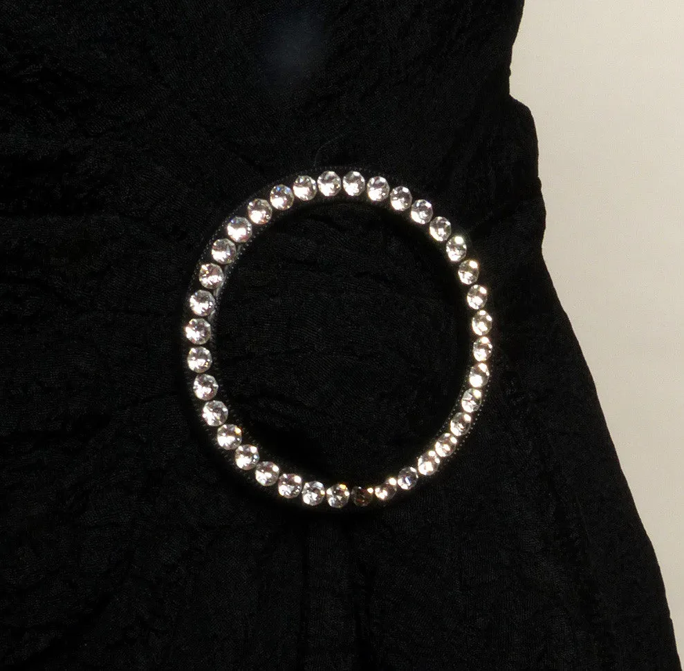 Circa 1970s BB Collections Black Dress with Rhinestone Buckle