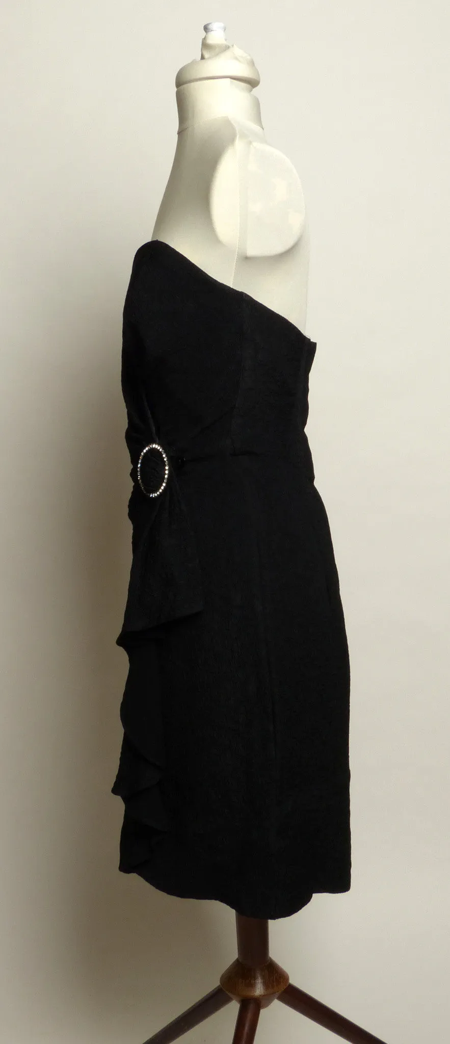 Circa 1970s BB Collections Black Dress with Rhinestone Buckle