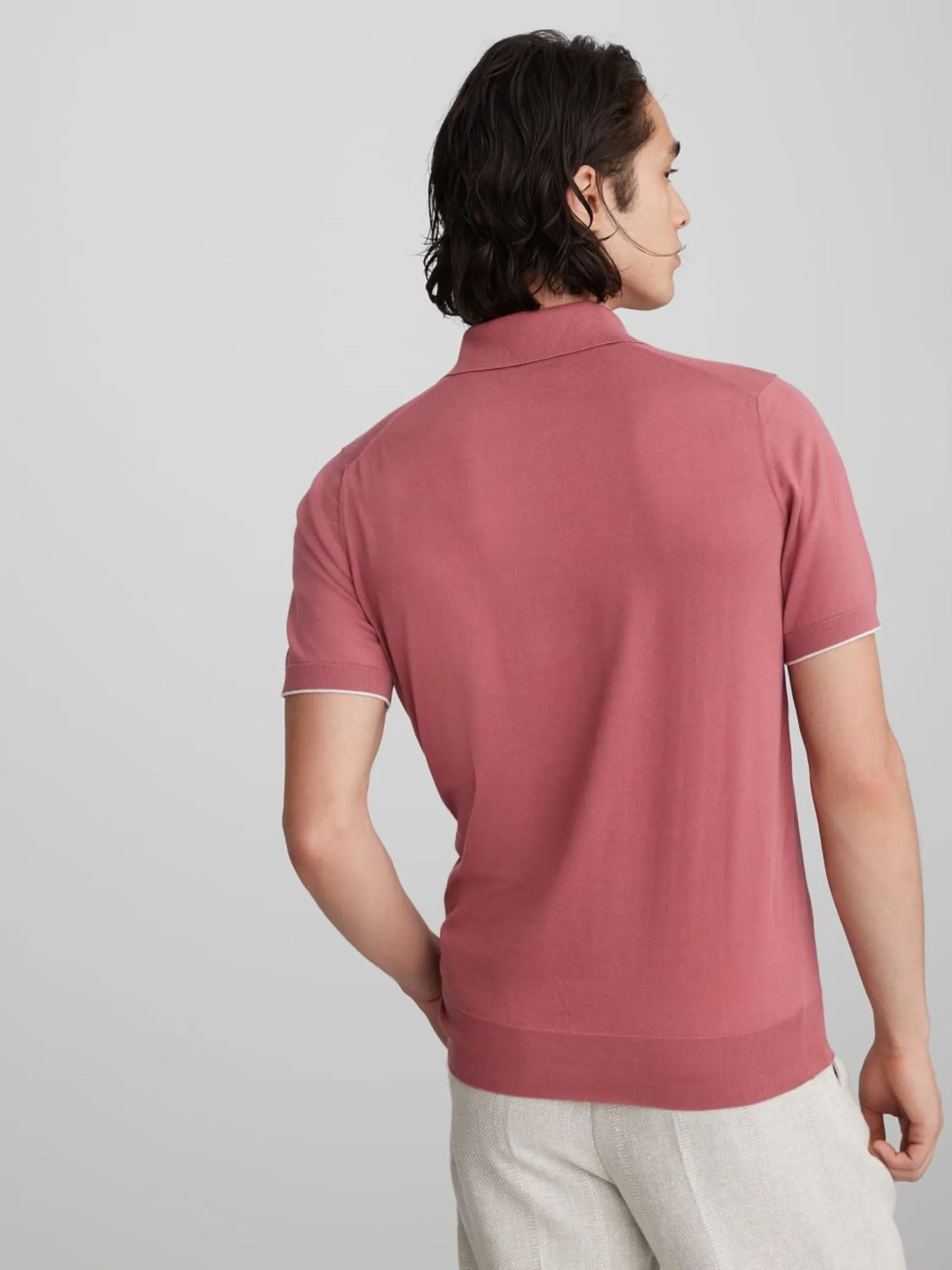 Cotton Lightweight Knit Polo | Mauve