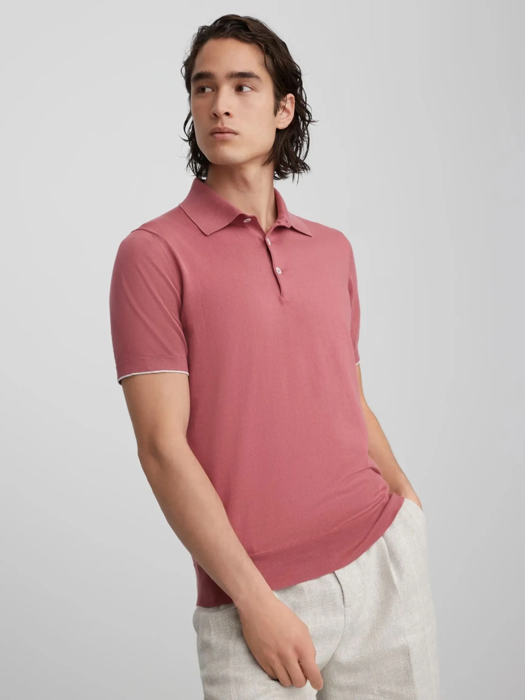 Cotton Lightweight Knit Polo | Mauve