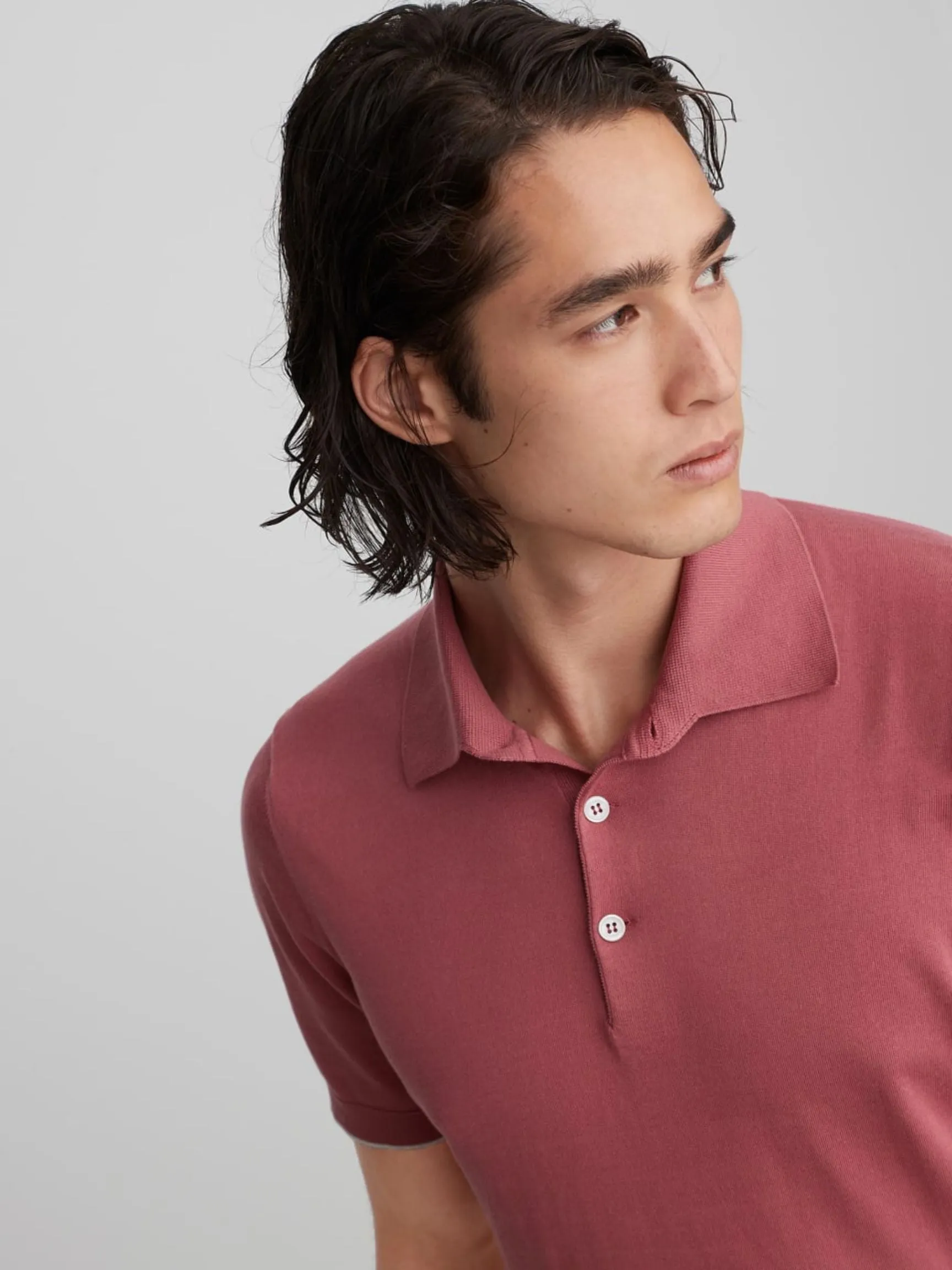 Cotton Lightweight Knit Polo | Mauve