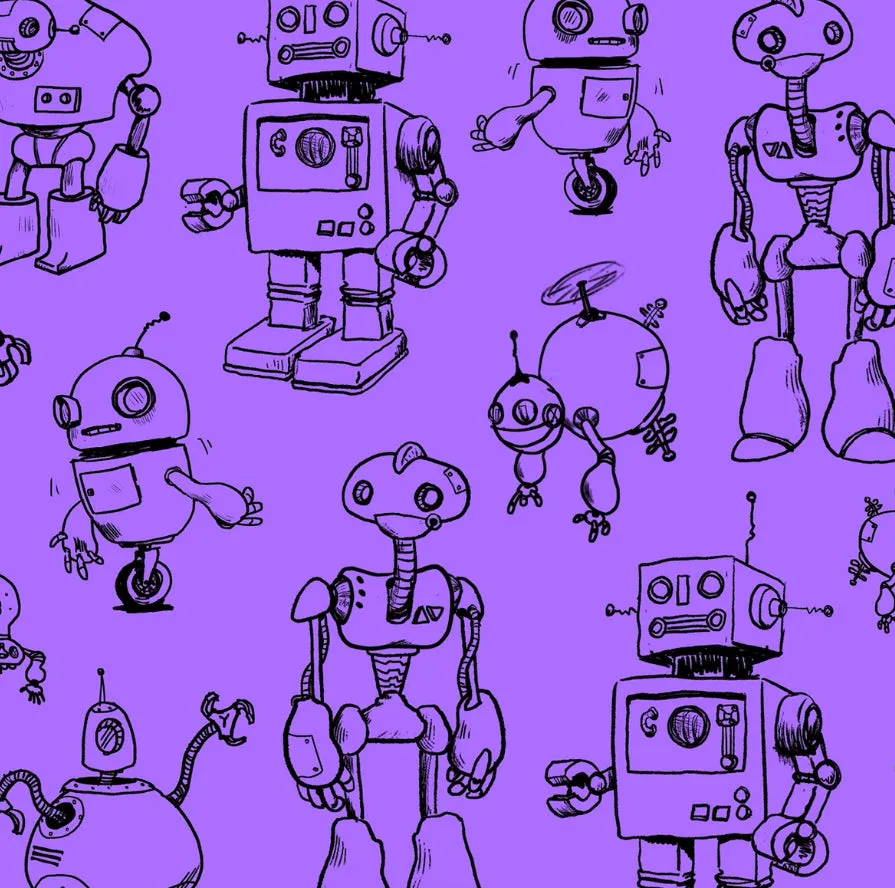 Cross Back Twirly Dress in Robots