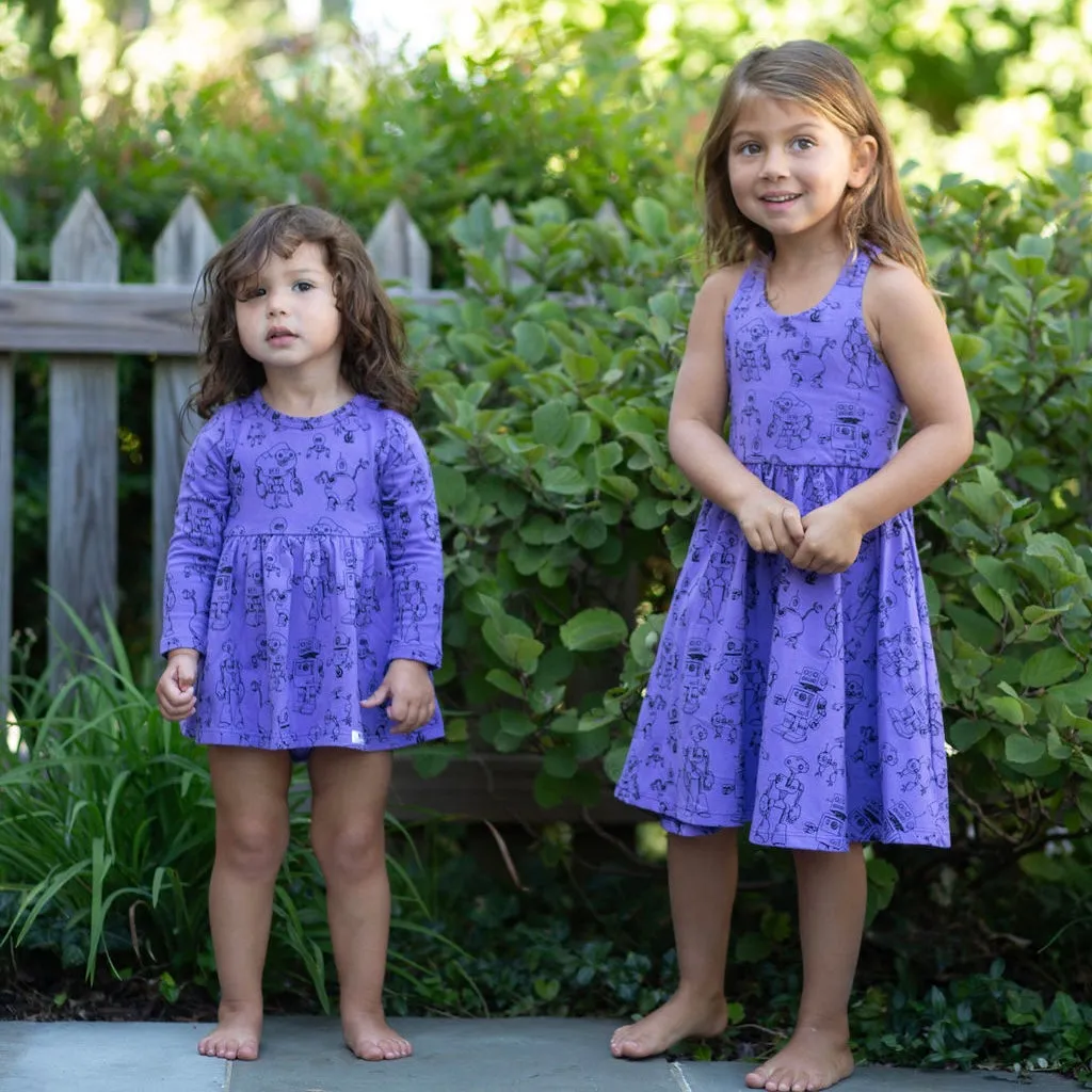 Cross Back Twirly Dress in Robots