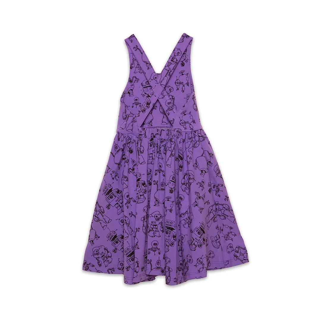 Cross Back Twirly Dress in Robots