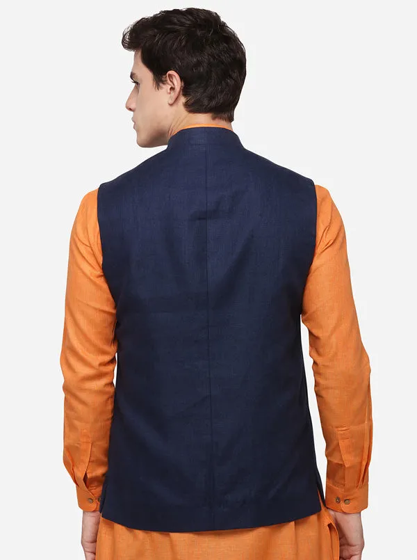 Dark Blue Regular Fit Solid Modi Jacket | JadeBlue