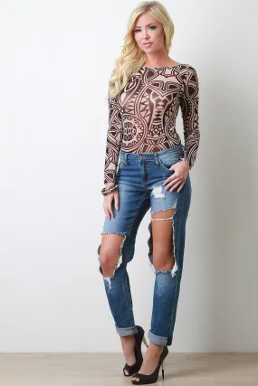 Distressed Denim Cutout Boyfriend Jeans