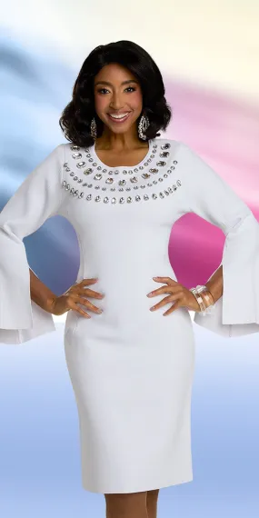 Donna Vinci 13441 - White - Embellished Knit Dress