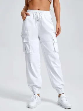 Drawstring Waist Flap Pocket Cargo Jean