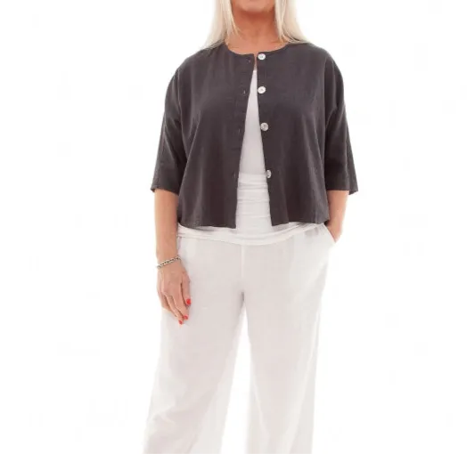 DREAMS BUTTON FRONT LINEN CROP JACKET