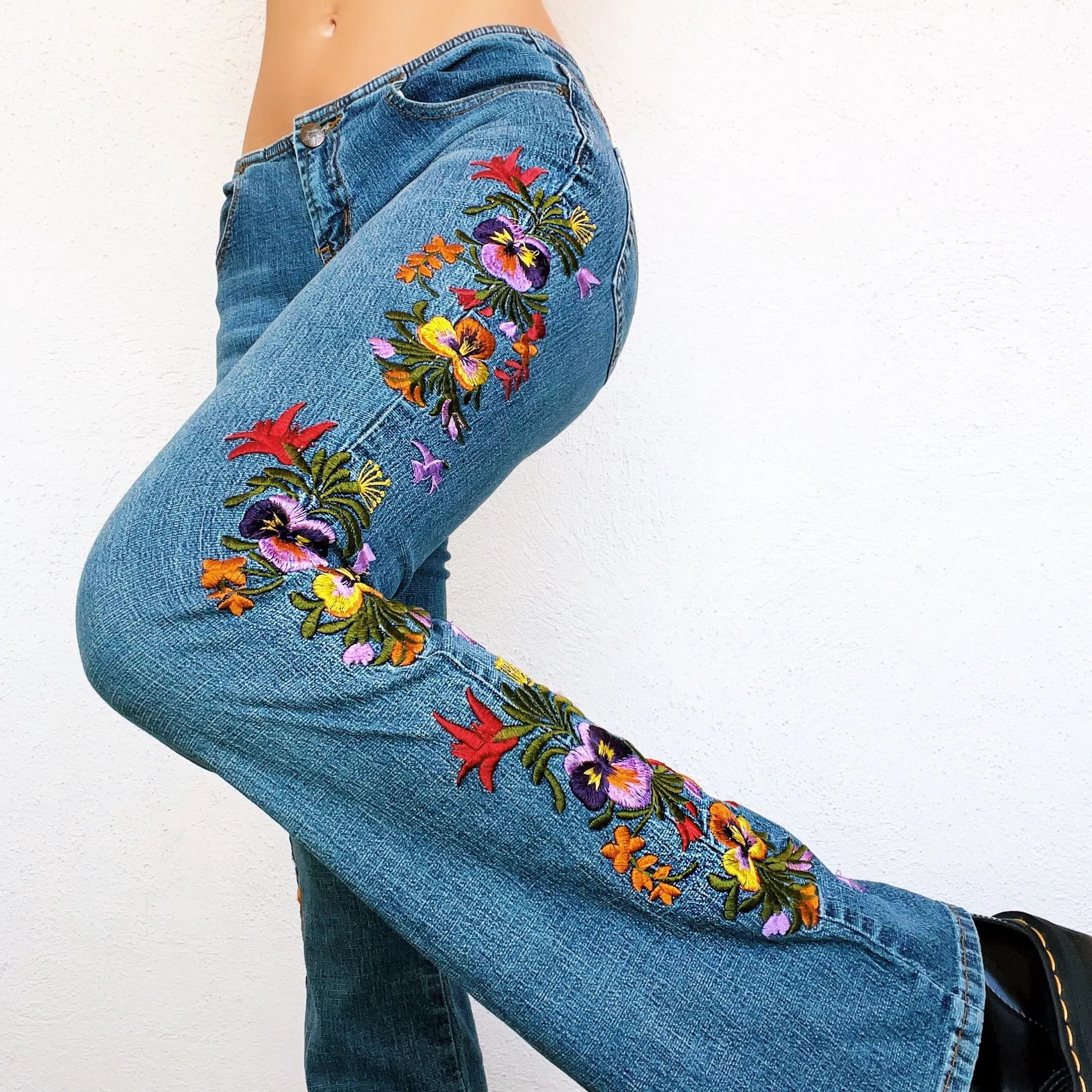 Early 2000s Embroidered Floral Flare Jeans