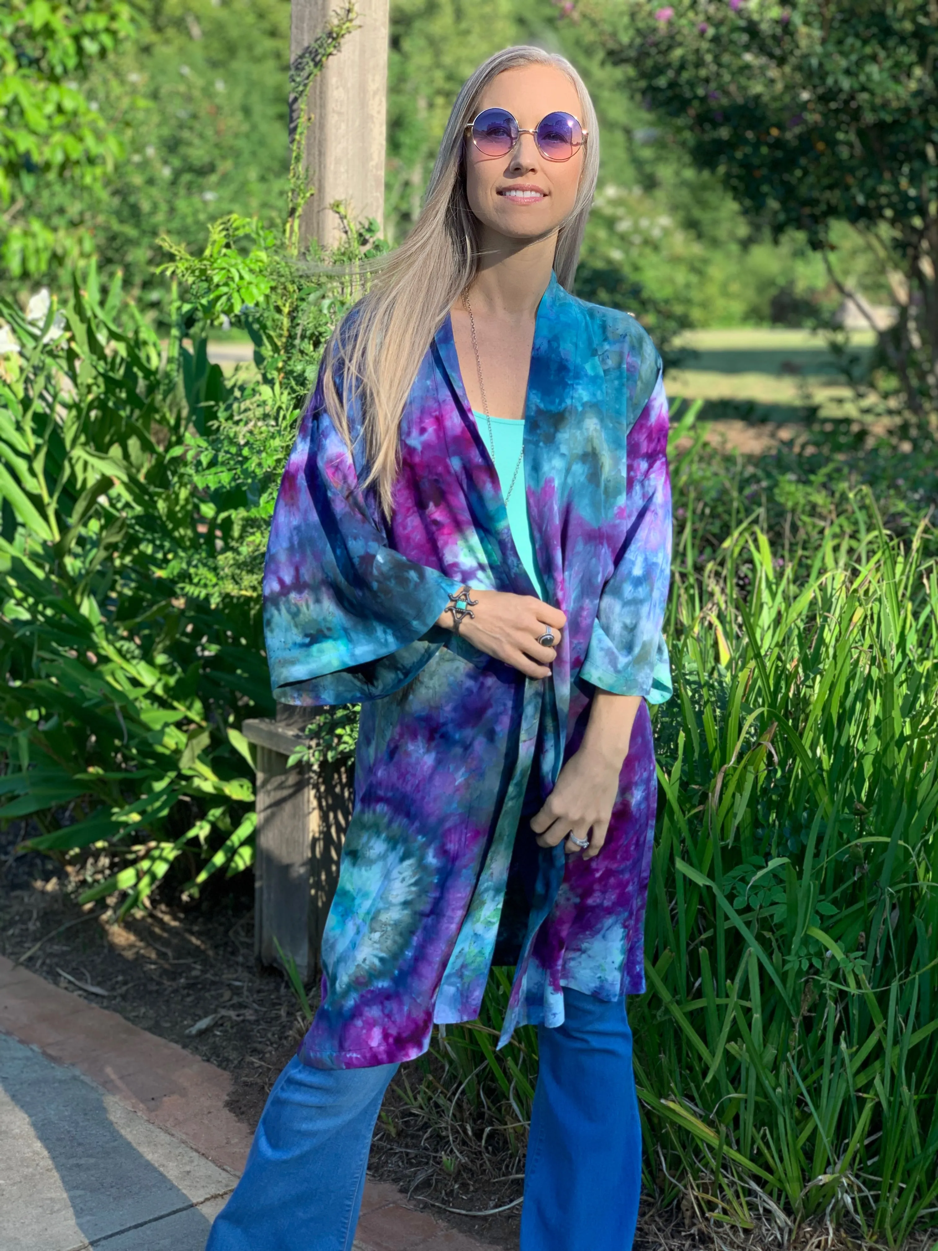 Earthy rainbow kimono robe