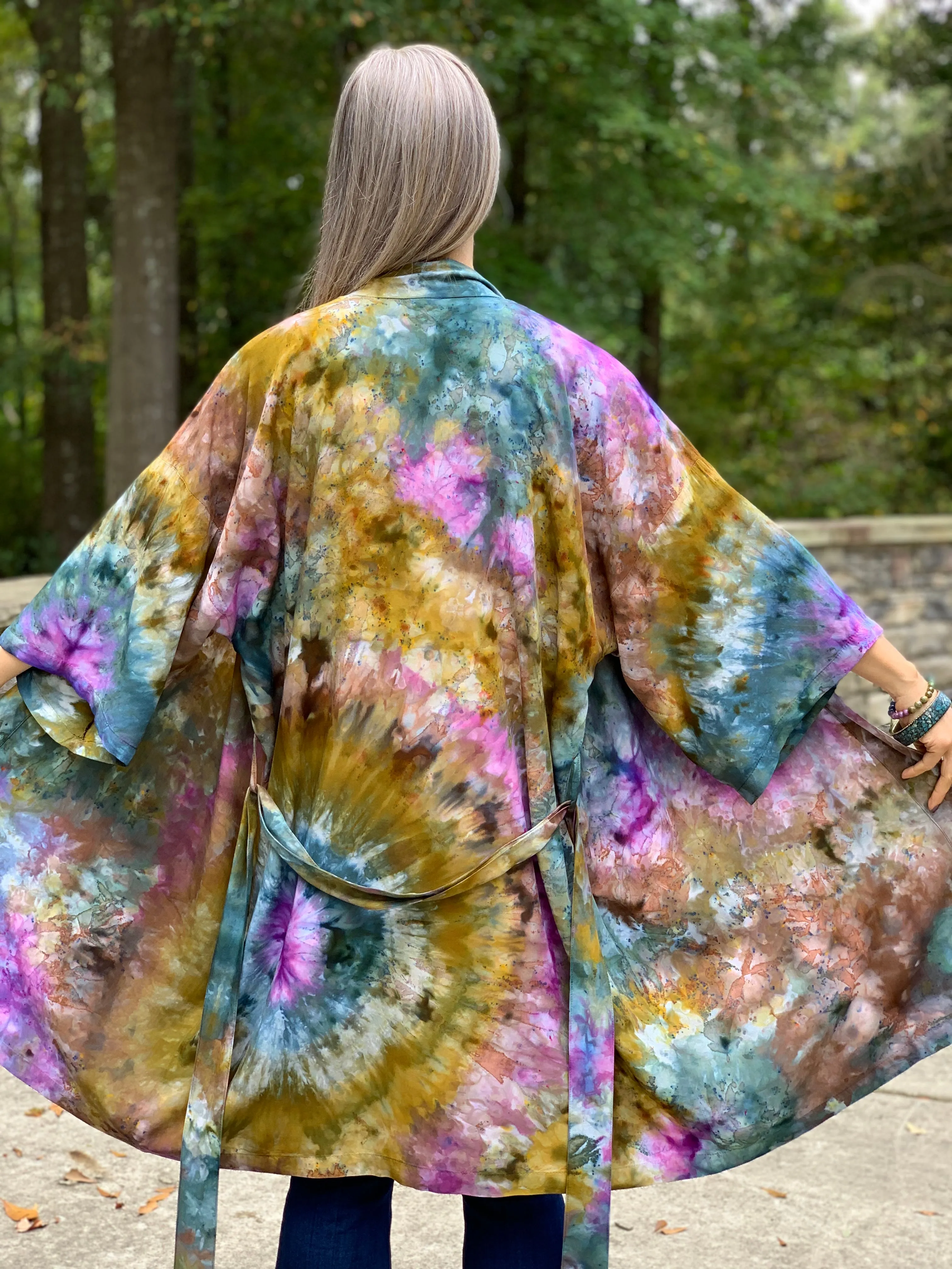 Earthy rainbow kimono robe