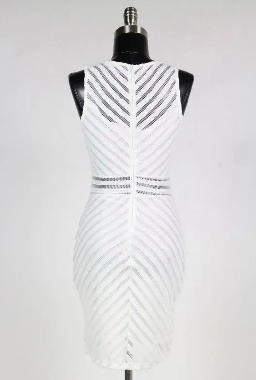 Expectations Mesh White Chevron Striped Dress