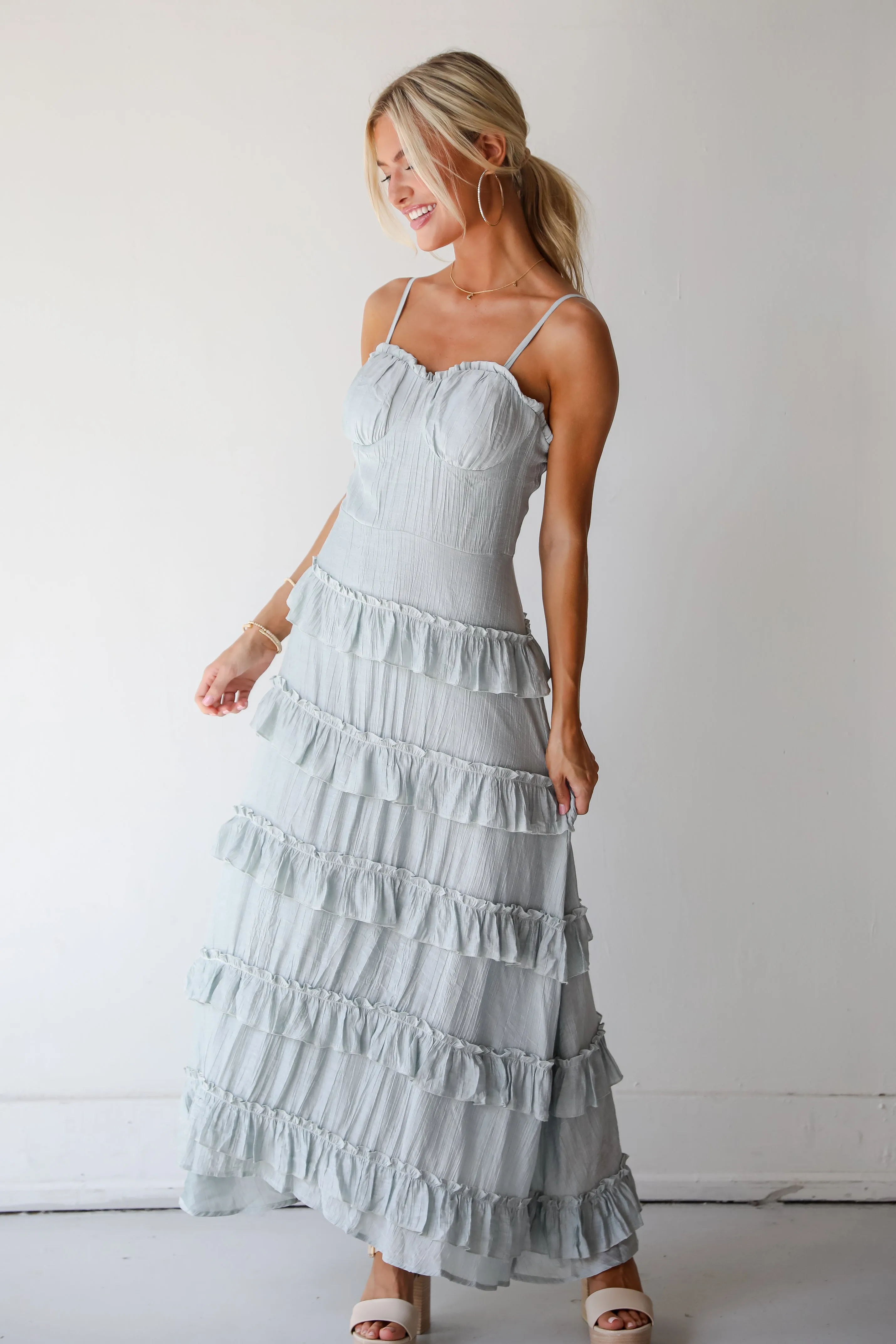 FINAL SALE - Flattering Attitude Light Blue Ruffle Tiered Maxi Dress