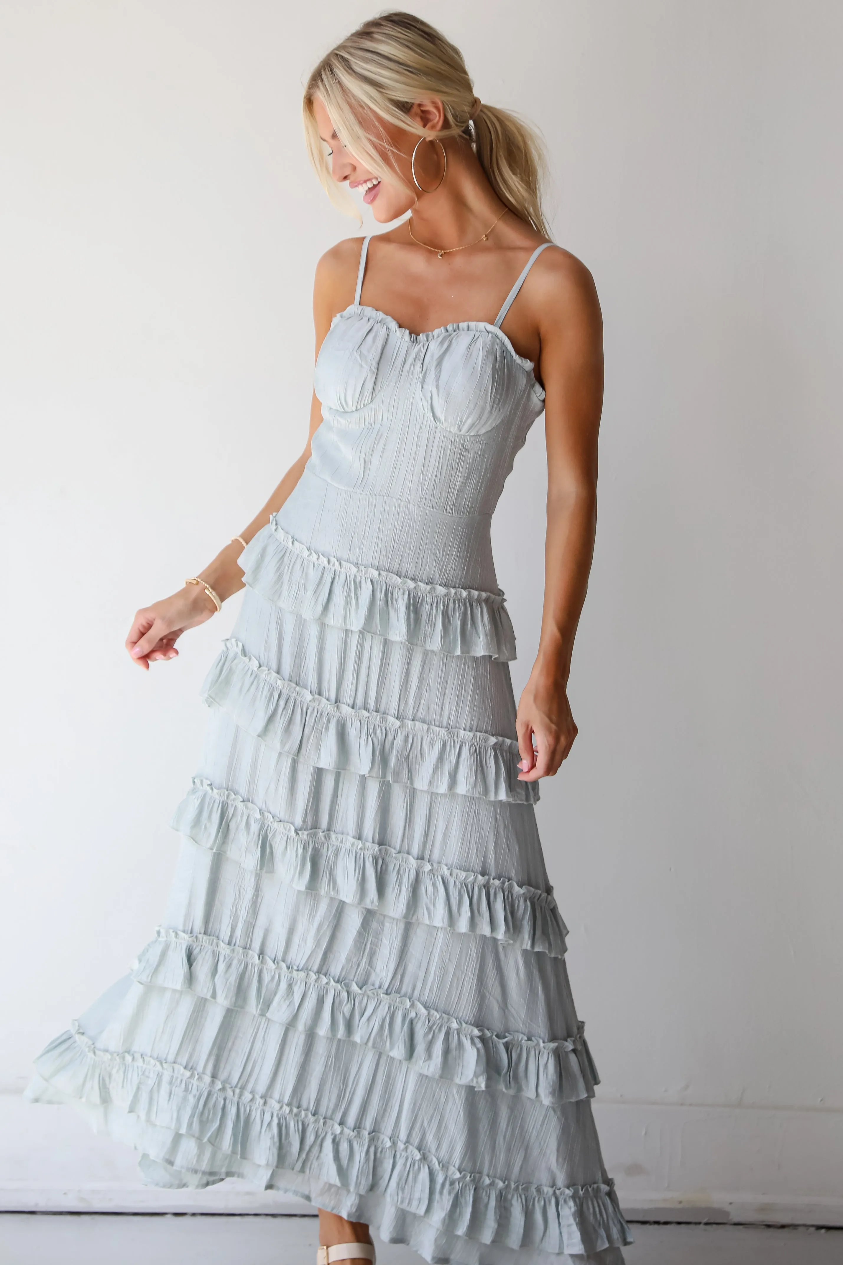 FINAL SALE - Flattering Attitude Light Blue Ruffle Tiered Maxi Dress
