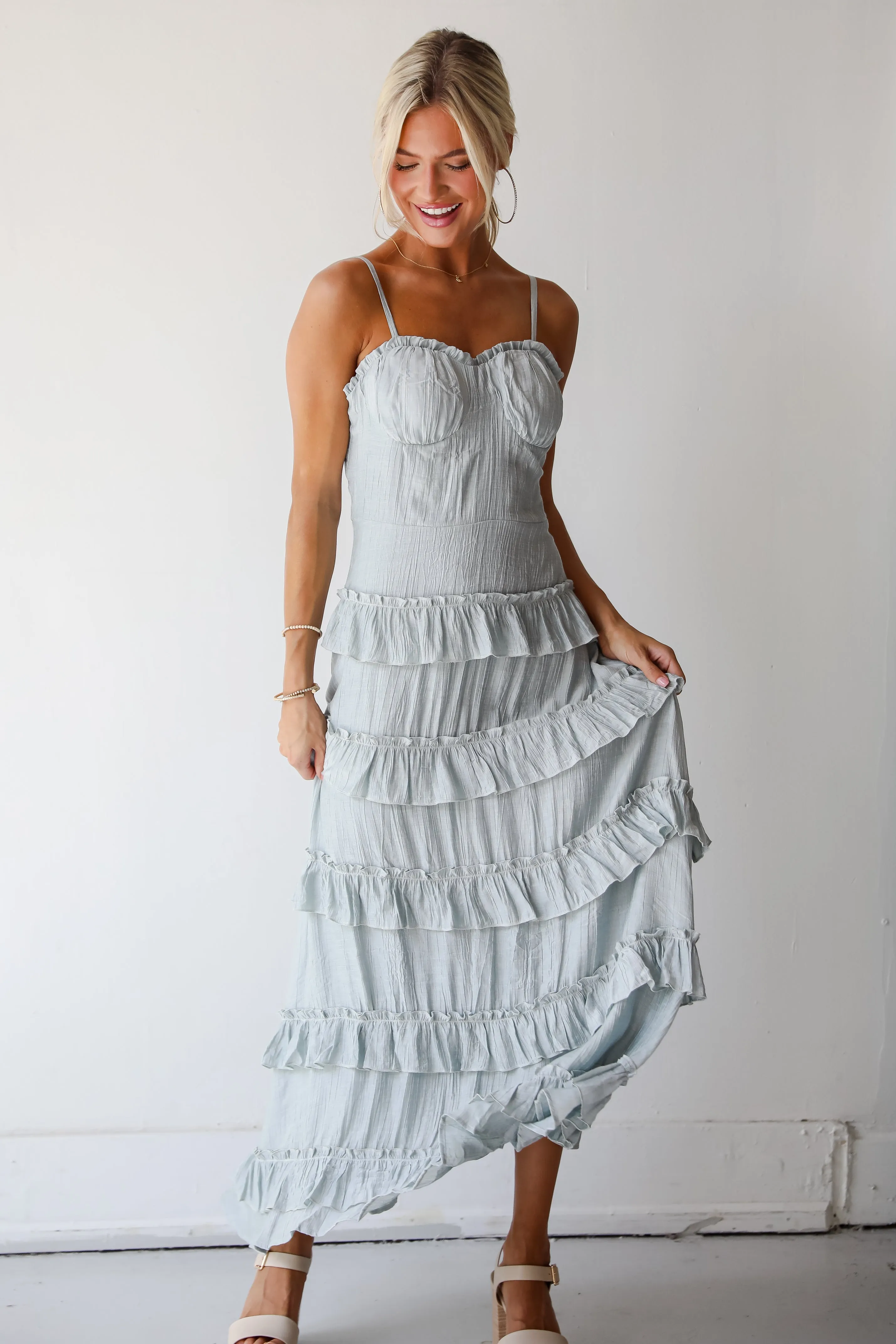 FINAL SALE - Flattering Attitude Light Blue Ruffle Tiered Maxi Dress