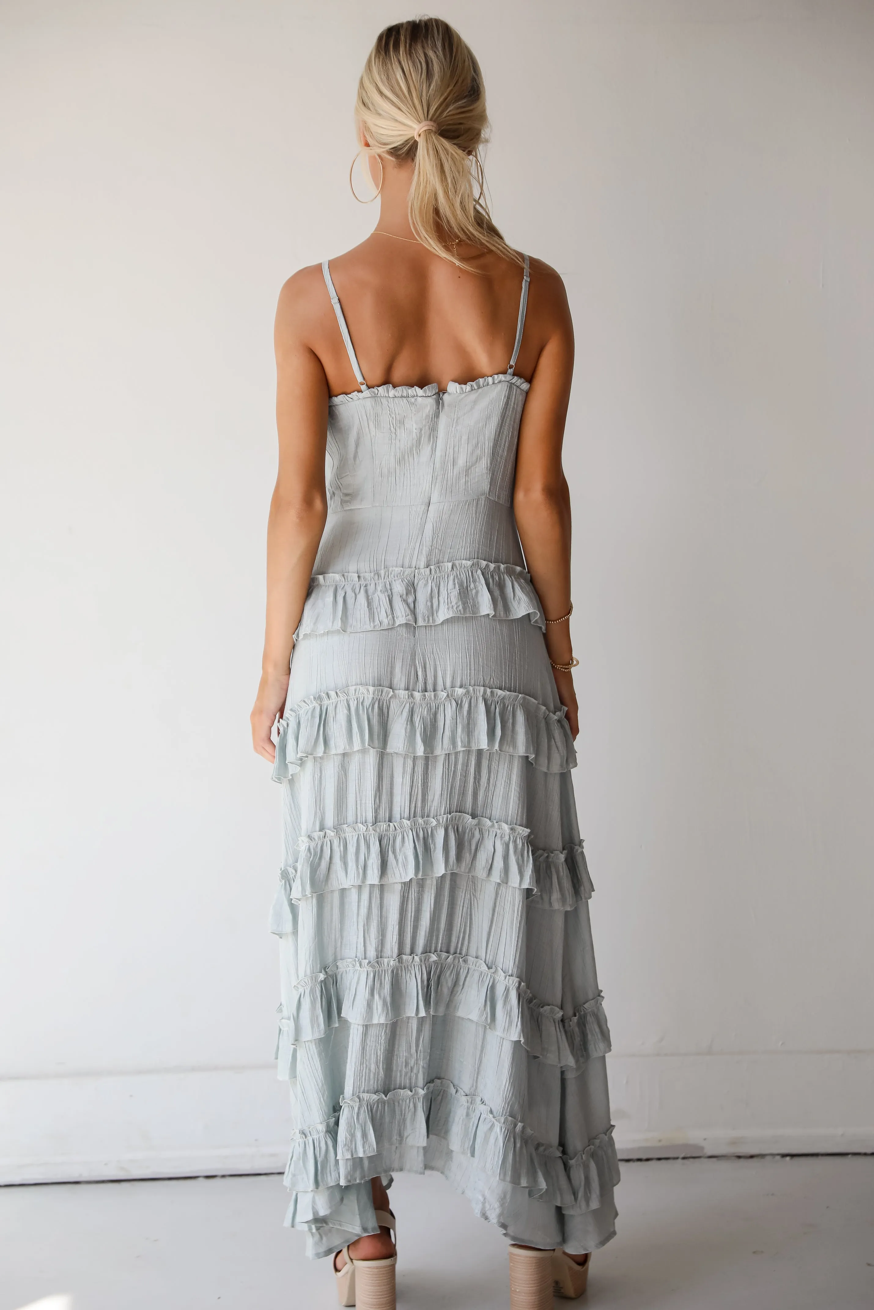 FINAL SALE - Flattering Attitude Light Blue Ruffle Tiered Maxi Dress
