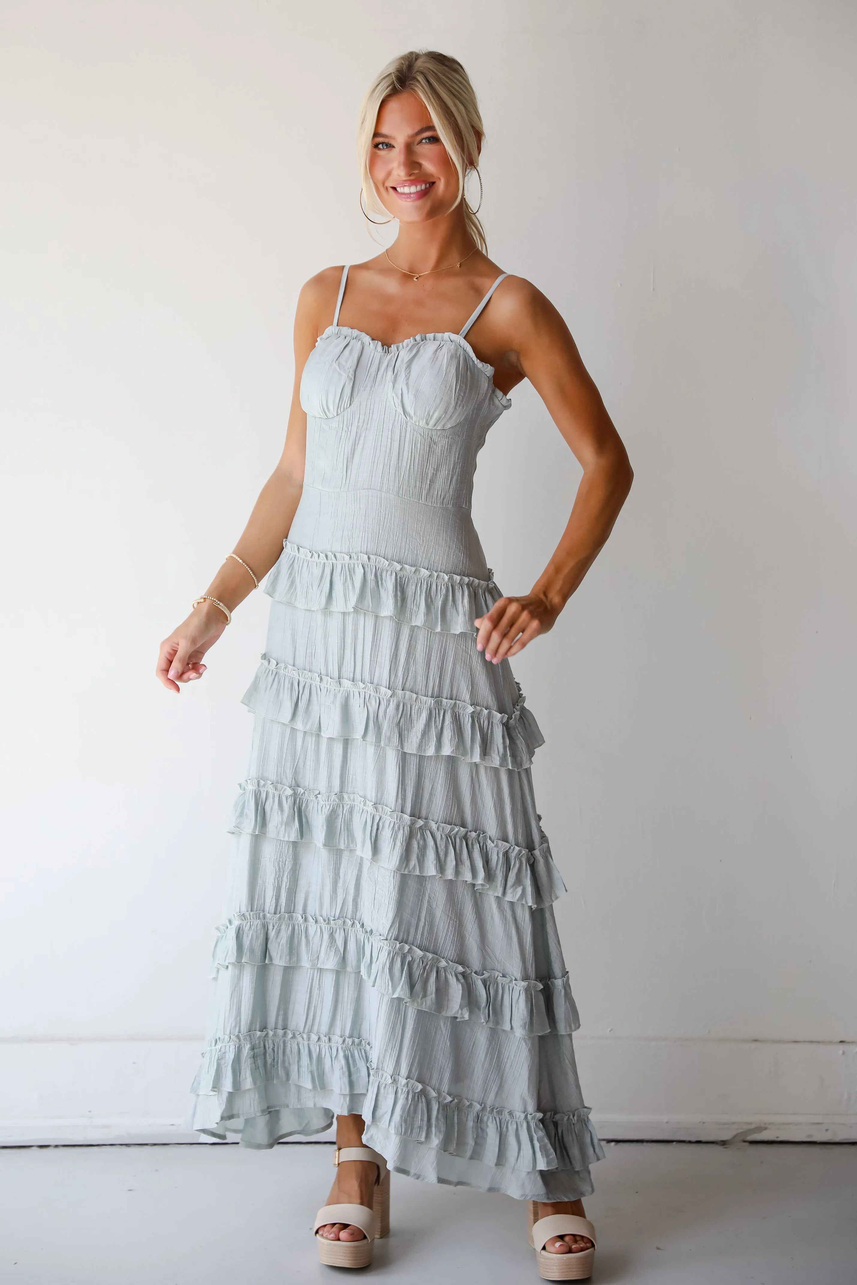 FINAL SALE - Flattering Attitude Light Blue Ruffle Tiered Maxi Dress