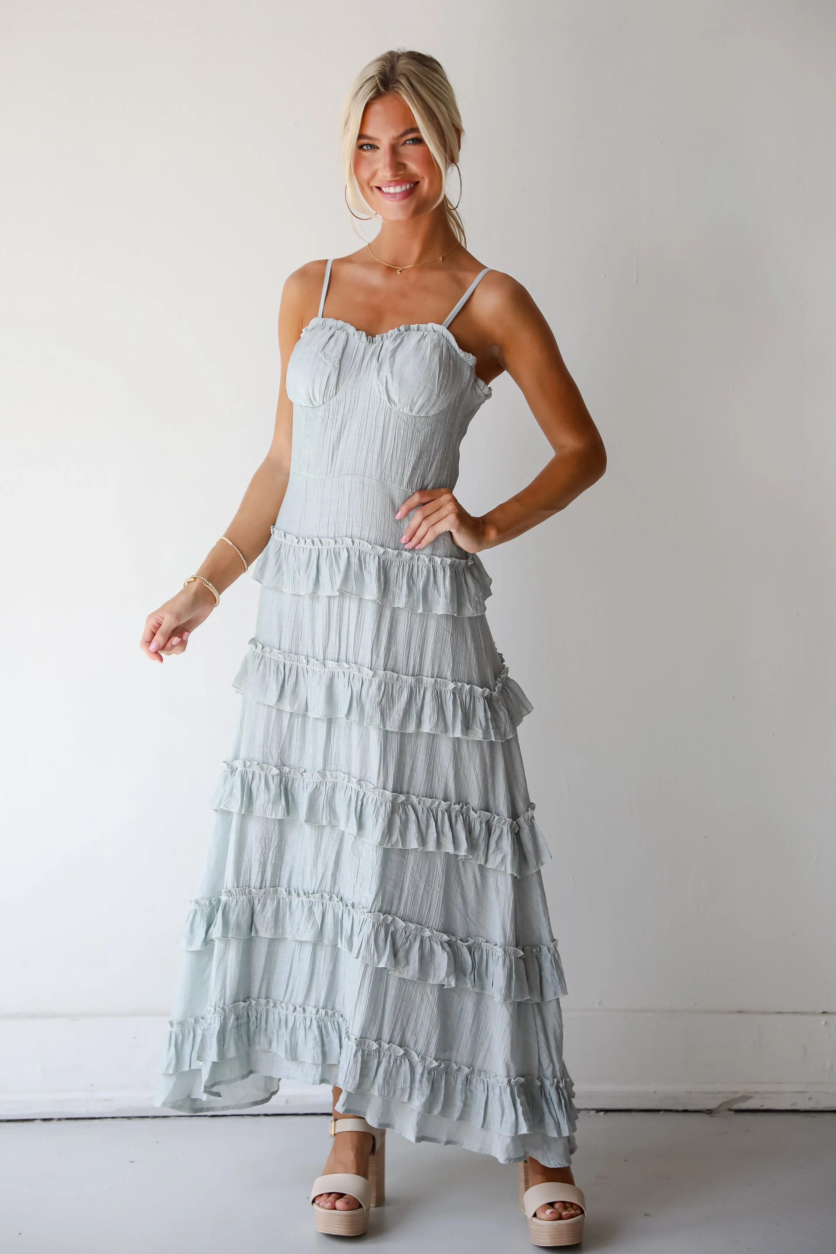 FINAL SALE - Flattering Attitude Light Blue Ruffle Tiered Maxi Dress