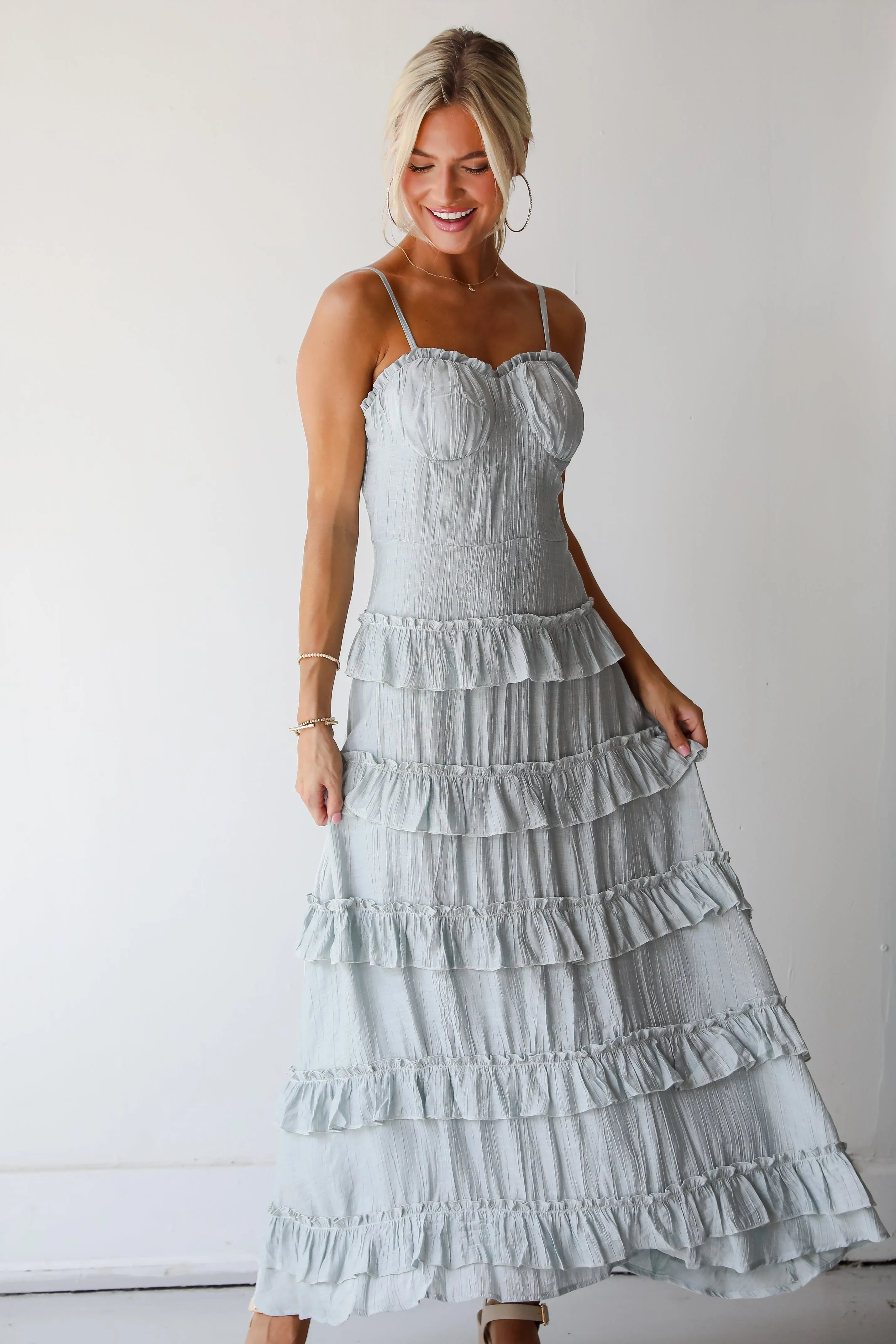 FINAL SALE - Flattering Attitude Light Blue Ruffle Tiered Maxi Dress