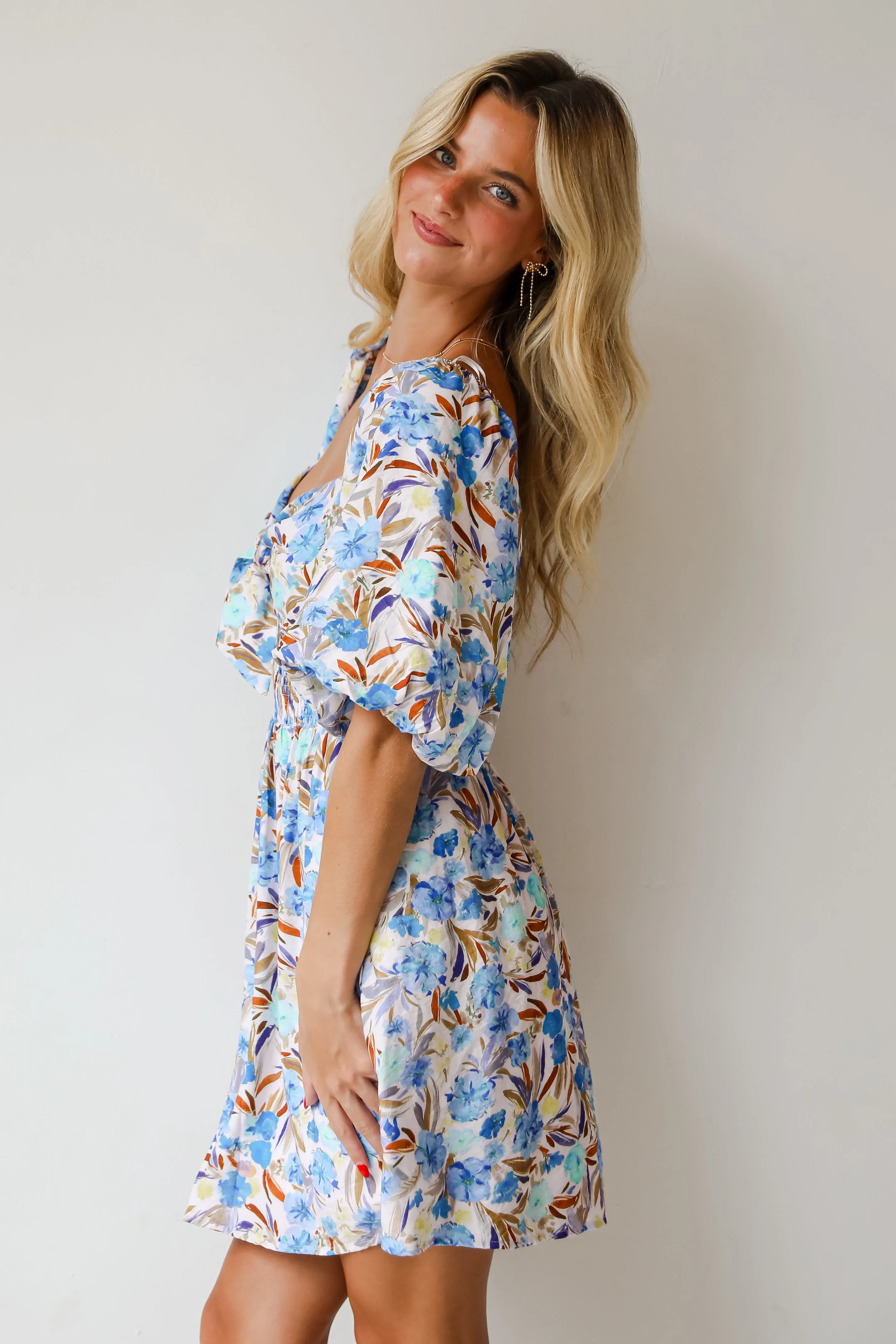 FINAL SALE - Poised Sensibility Blue Floral Mini Dress