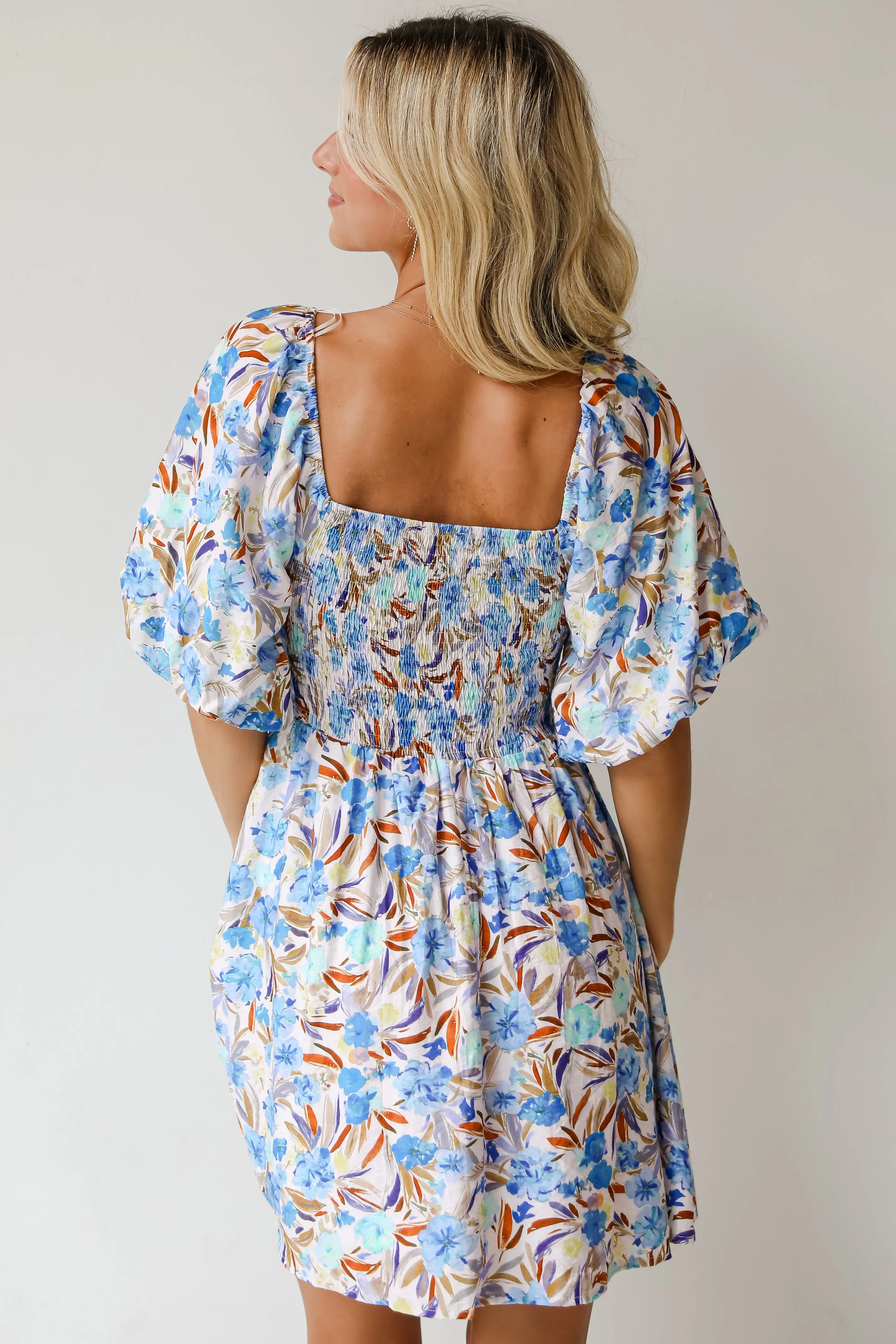 FINAL SALE - Poised Sensibility Blue Floral Mini Dress