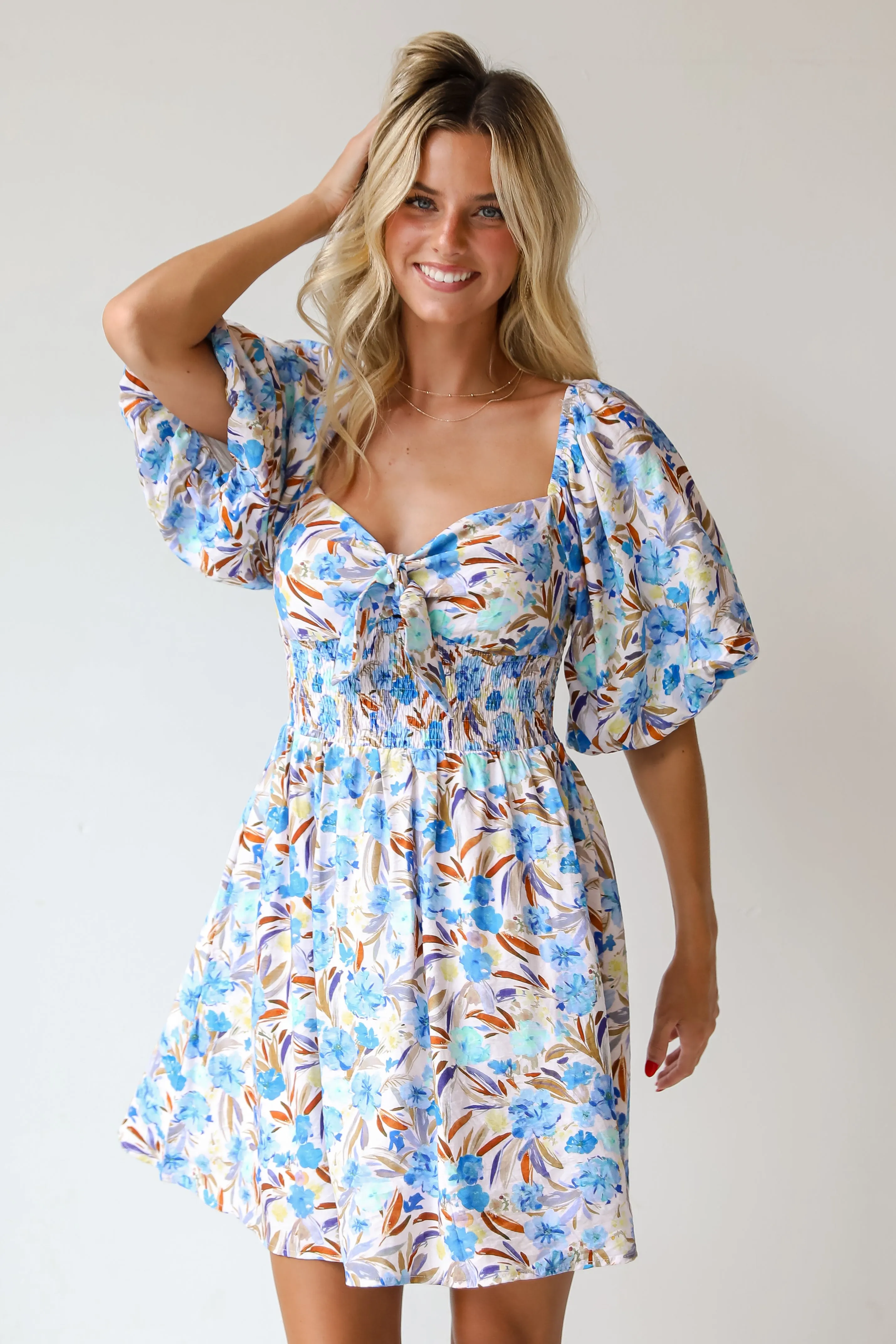 FINAL SALE - Poised Sensibility Blue Floral Mini Dress