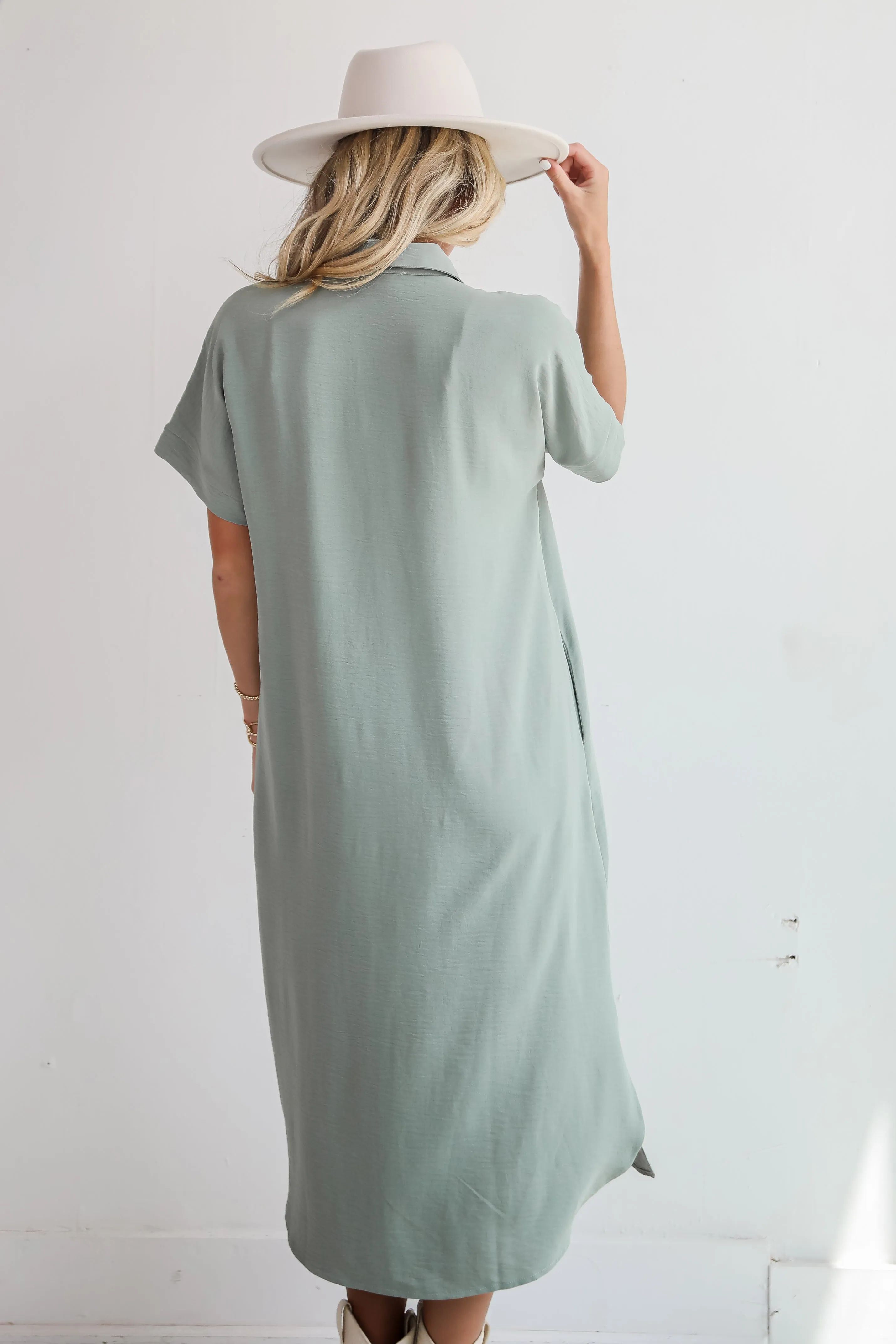 FINAL SALE - Radiant Moment Sage Button Front Midi Dress