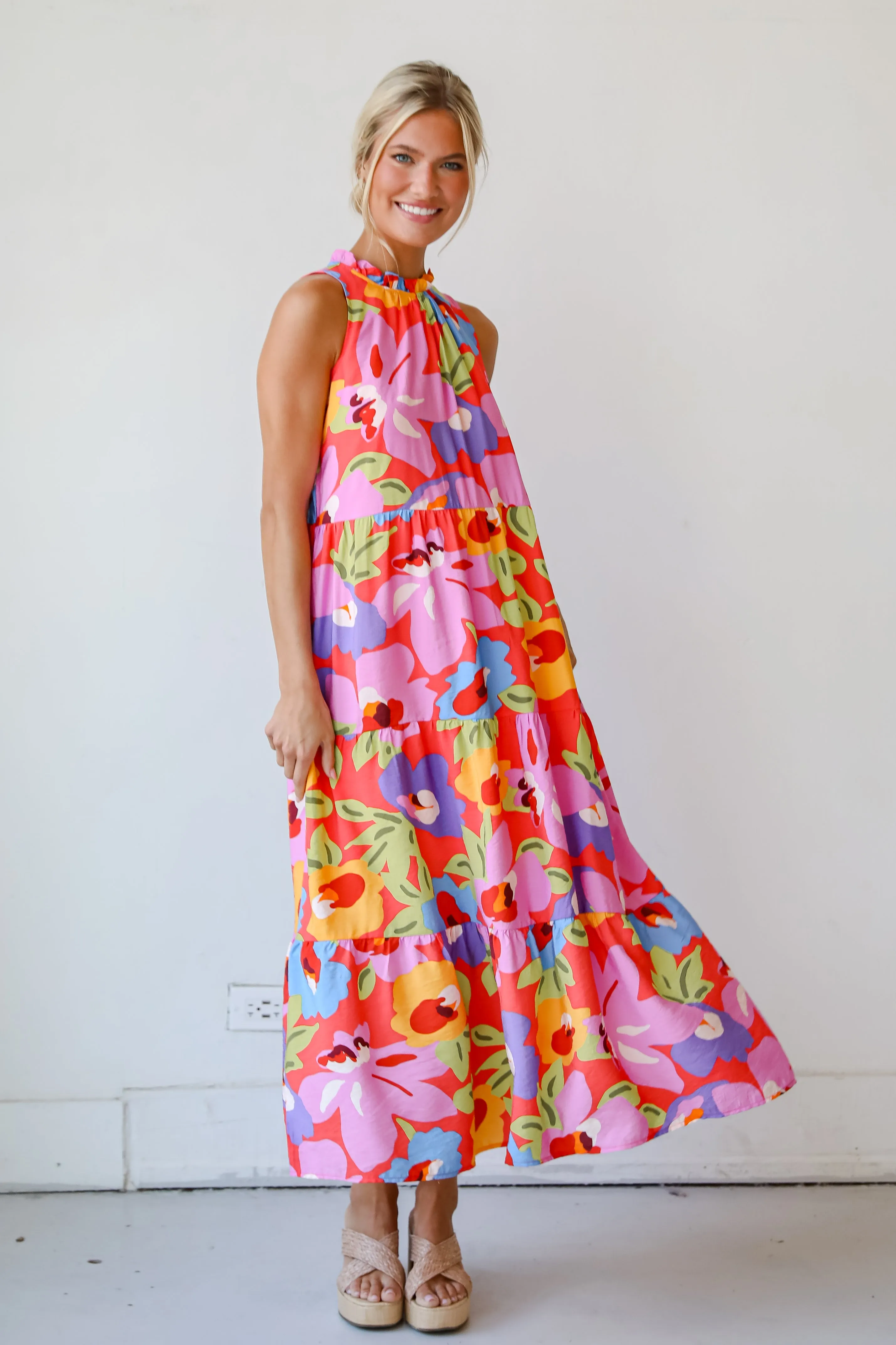 FINAL SALE - Truly Inspiring Pink Floral Tiered Maxi Dress