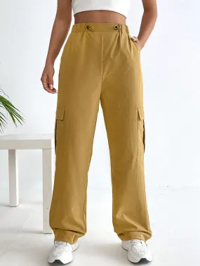 Flap Pocket Side Drawstring Hem Cargo Pants