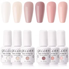 Gellen Gel Nail Polish Kit- Gentle Nudes Series Nude Neutrals 6 Colors, Warm Pastels Beige Pink Soak Off Gel Polish Set
