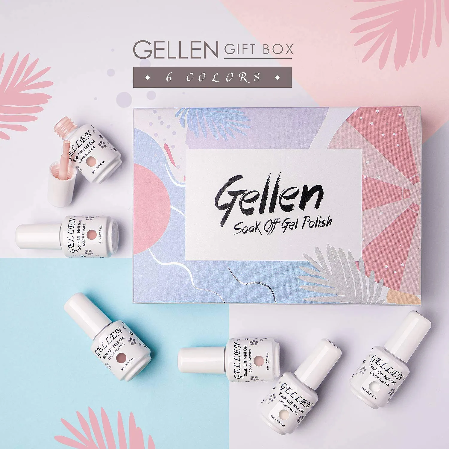 Gellen Gel Nail Polish Kit- Gentle Nudes Series Nude Neutrals 6 Colors, Warm Pastels Beige Pink Soak Off Gel Polish Set