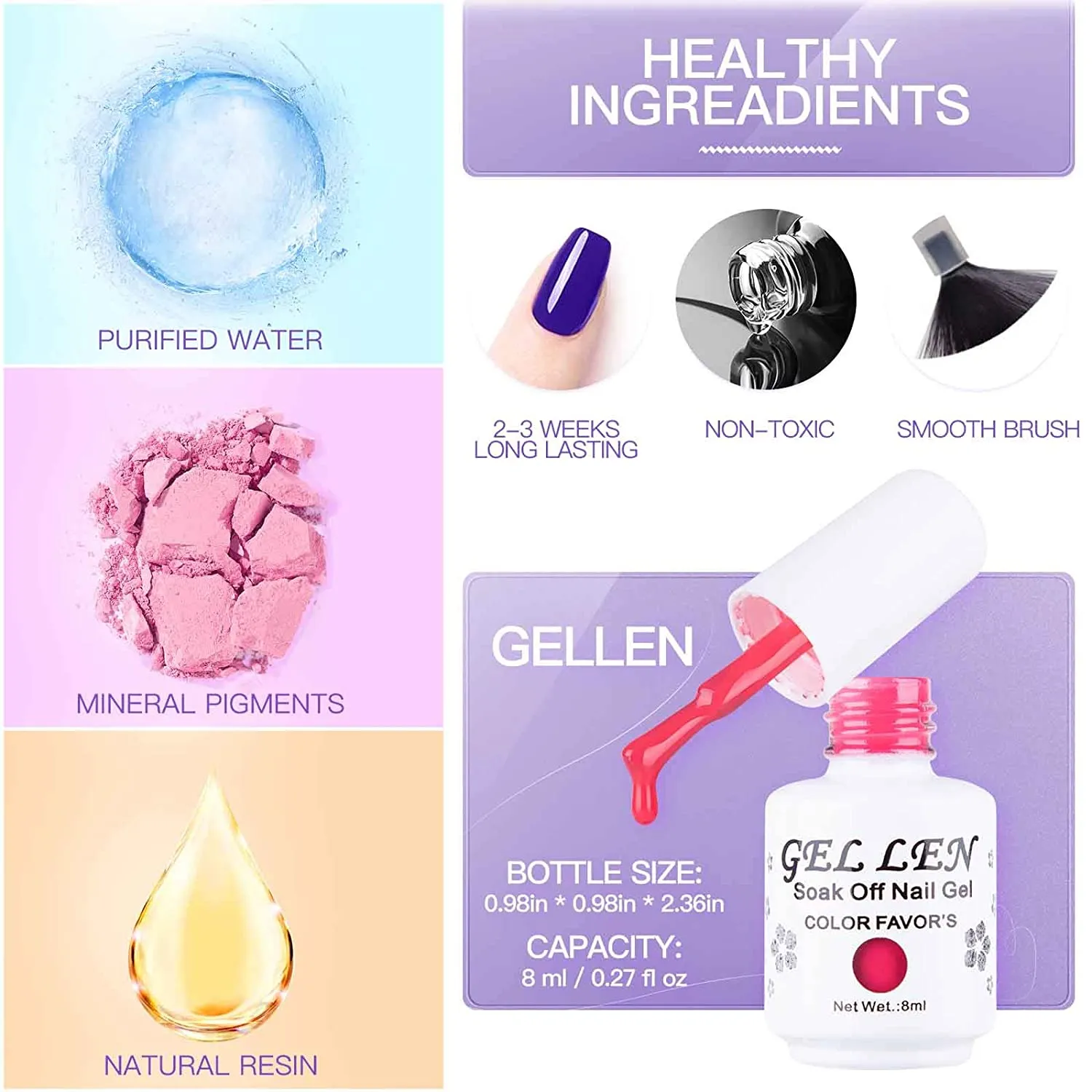Gellen Gel Nail Polish Kit- Gentle Nudes Series Nude Neutrals 6 Colors, Warm Pastels Beige Pink Soak Off Gel Polish Set