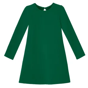 Girls Lightweight Soft Cotton Fleece A-Line Dress| Forest Green