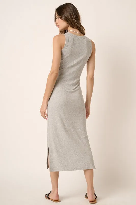Grey Rib Knit Midi Casual Dress