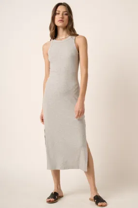 Grey Rib Knit Midi Casual Dress