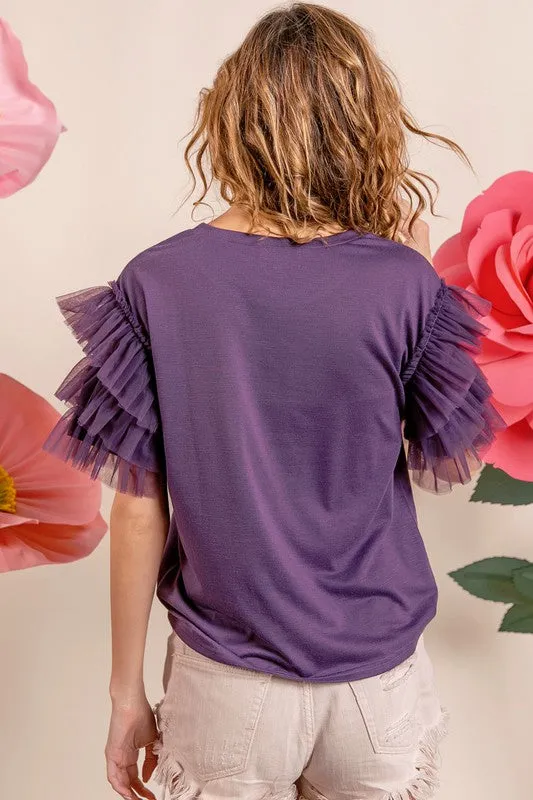 Heidi Mesh Lace Ruffled Sleeve Knit Top