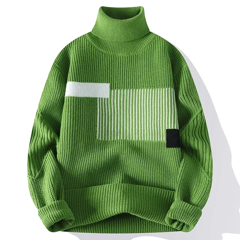 Herbst Winter Mode Roll kragen pullover Männer Patchwork Strick pullover koreanische Freizeit pullover lose Herren warme Pullover Strickwaren