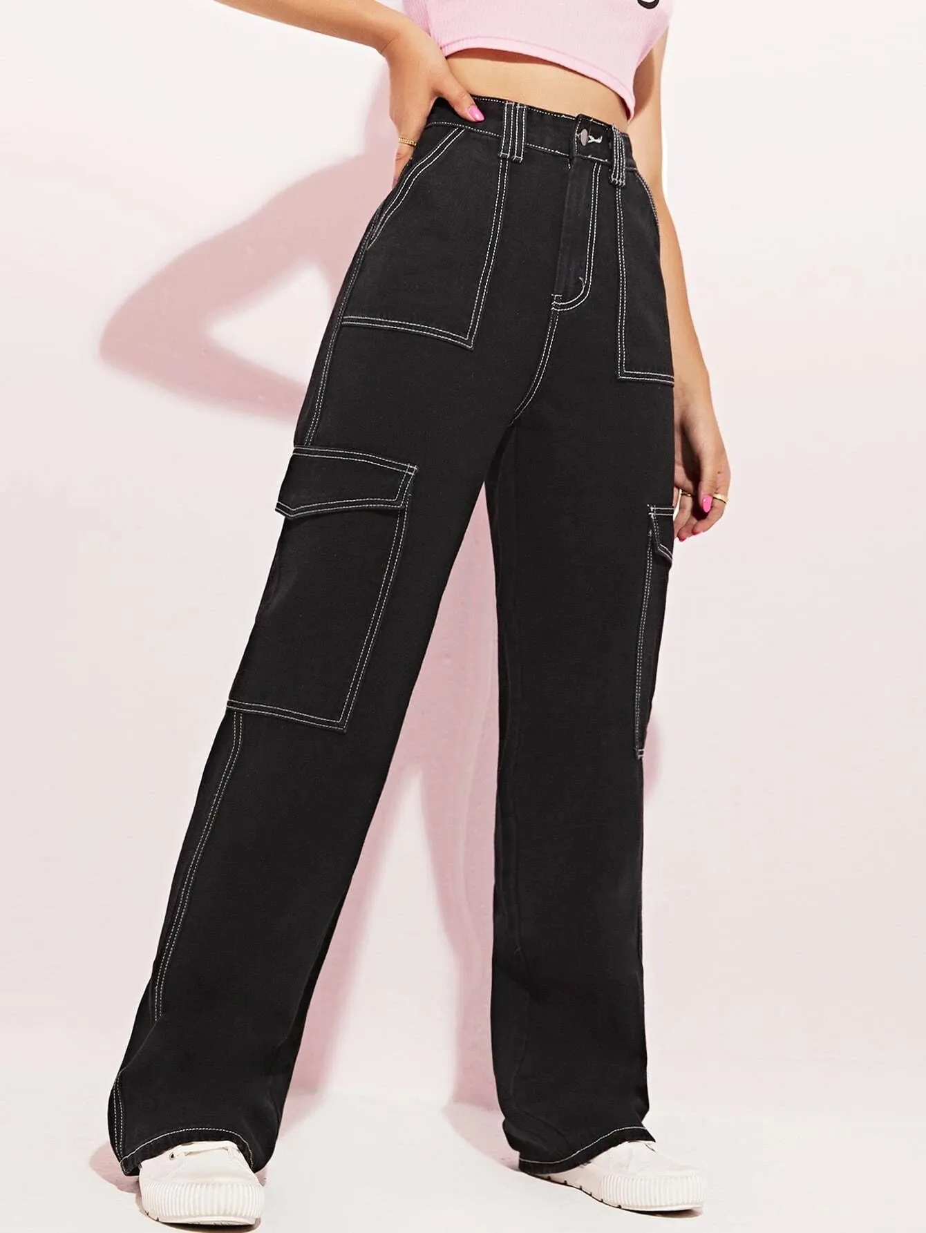 High Waist Side Pocketed Jeans