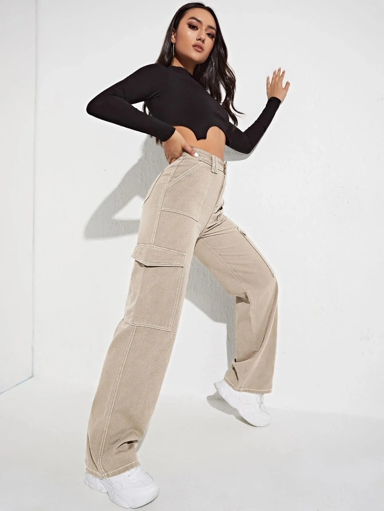 High Waist Side Pocketed Jeans