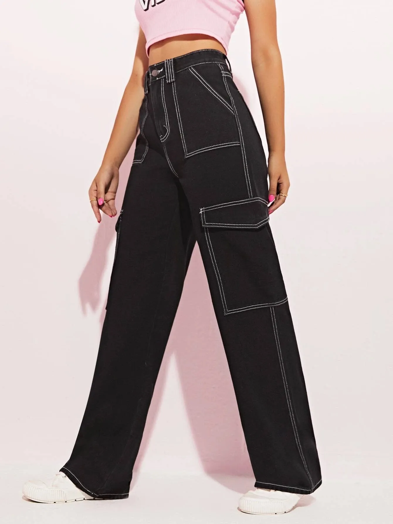 High Waist Side Pocketed Jeans