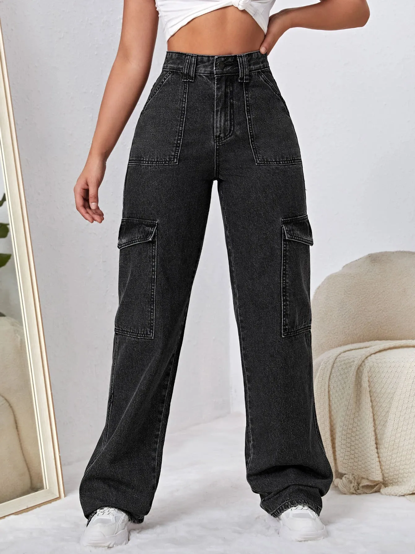 High Waist Side Pocketed Jeans