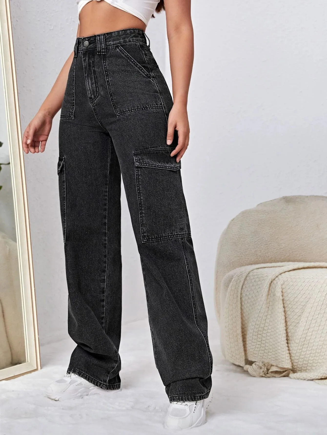 High Waist Side Pocketed Jeans