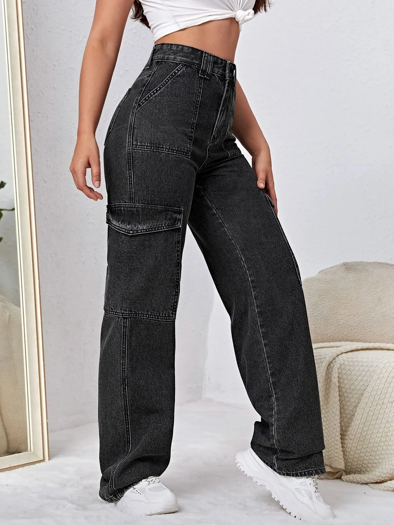 High Waist Side Pocketed Jeans